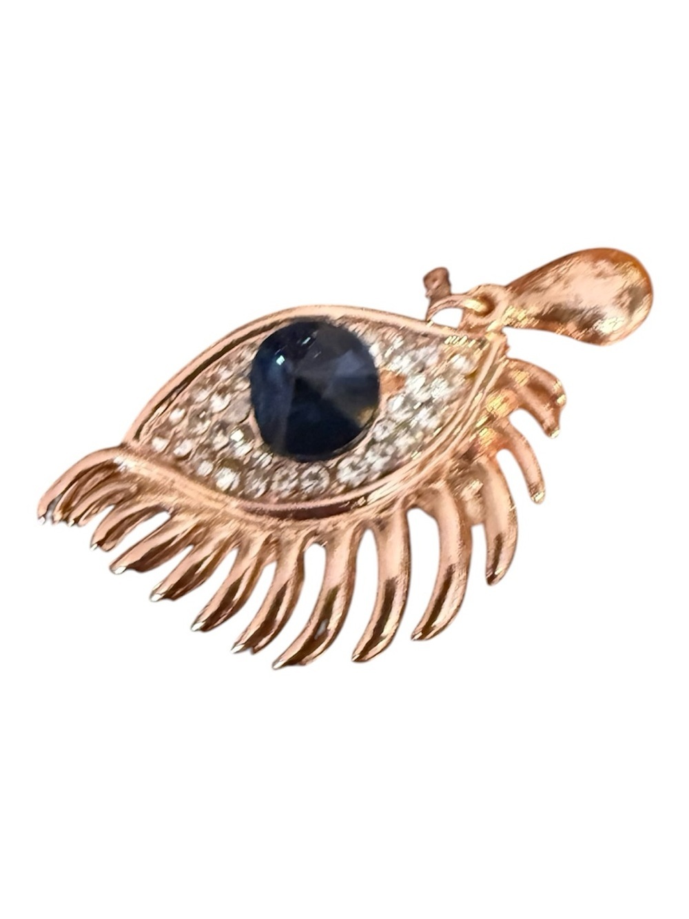 Rose Gold Eye Brooch with Deep Blue Crystal